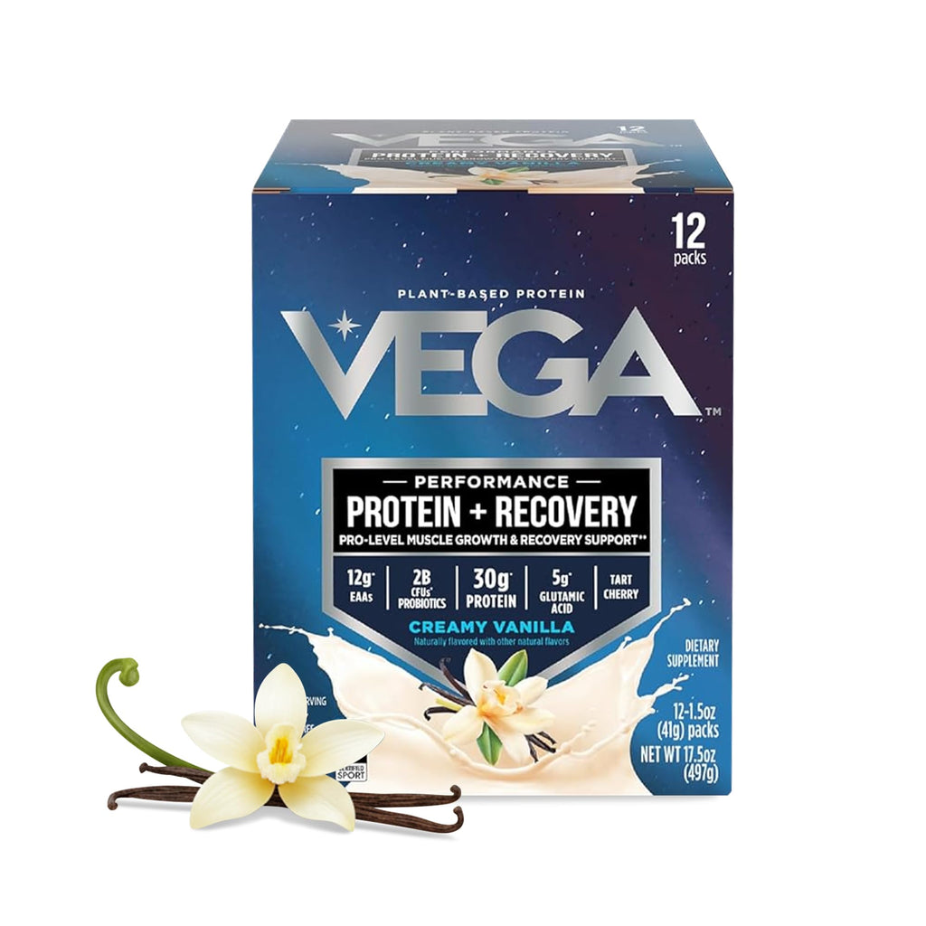 Vega Protein + Recovery, Mocha – 30g Vegan Protein, Dairy & Gluten Free, Probiotics, NSF Certified, 67.2 oz (45 Servings)