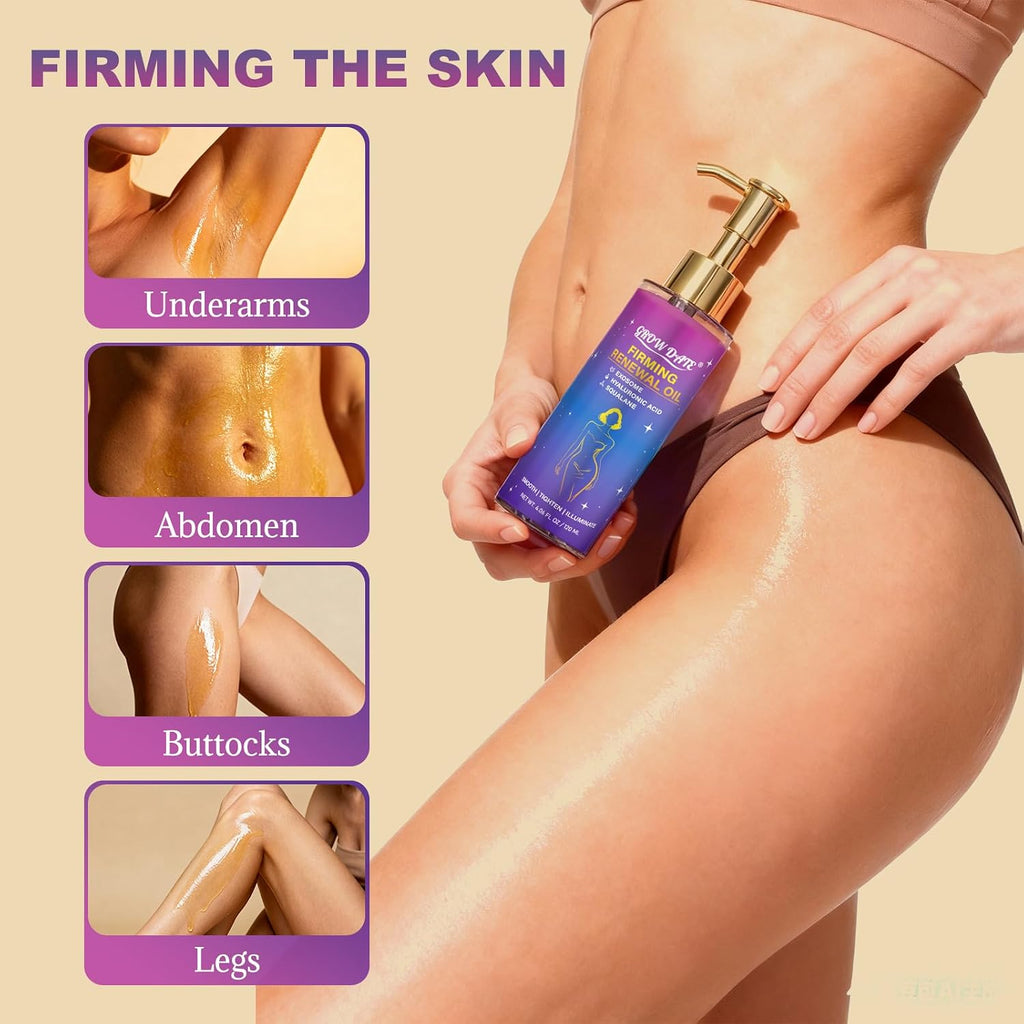 Body Firming Oil for Women, After Shower Body Oil for Crepe Skin, Hydrating Shower Oil with Hyaluronic Acid, Jojoba Oil, Vitamin E & Lavender Oil, Lightweight Non-Greasy Full Body Moisturizer, 4 Fl Oz