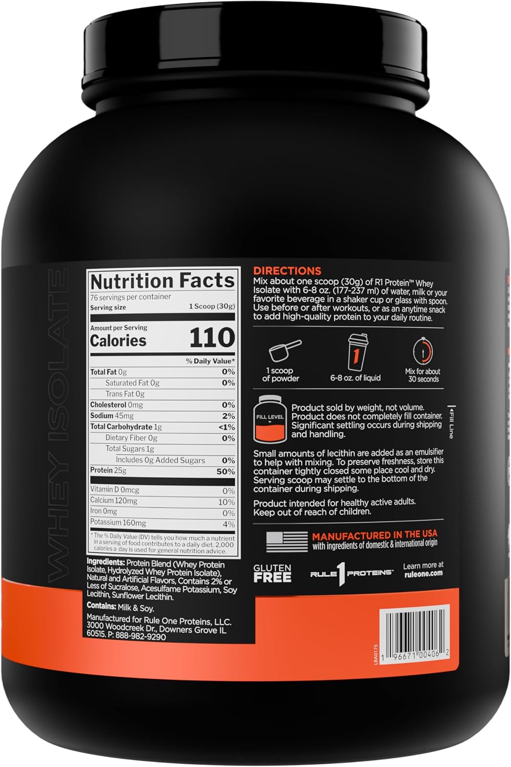 Rule 1 Proteins R1 Protein Whey Isolate, Vanilla Creme, 76 Servings