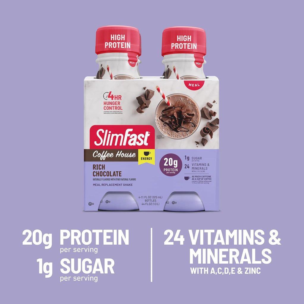 SlimFast Advanced Energy - Meal Replacement Shake - High Protein - Rich Chocolate - 11 Fl. Oz. Bottle - 12 Count - Pantry Friendly