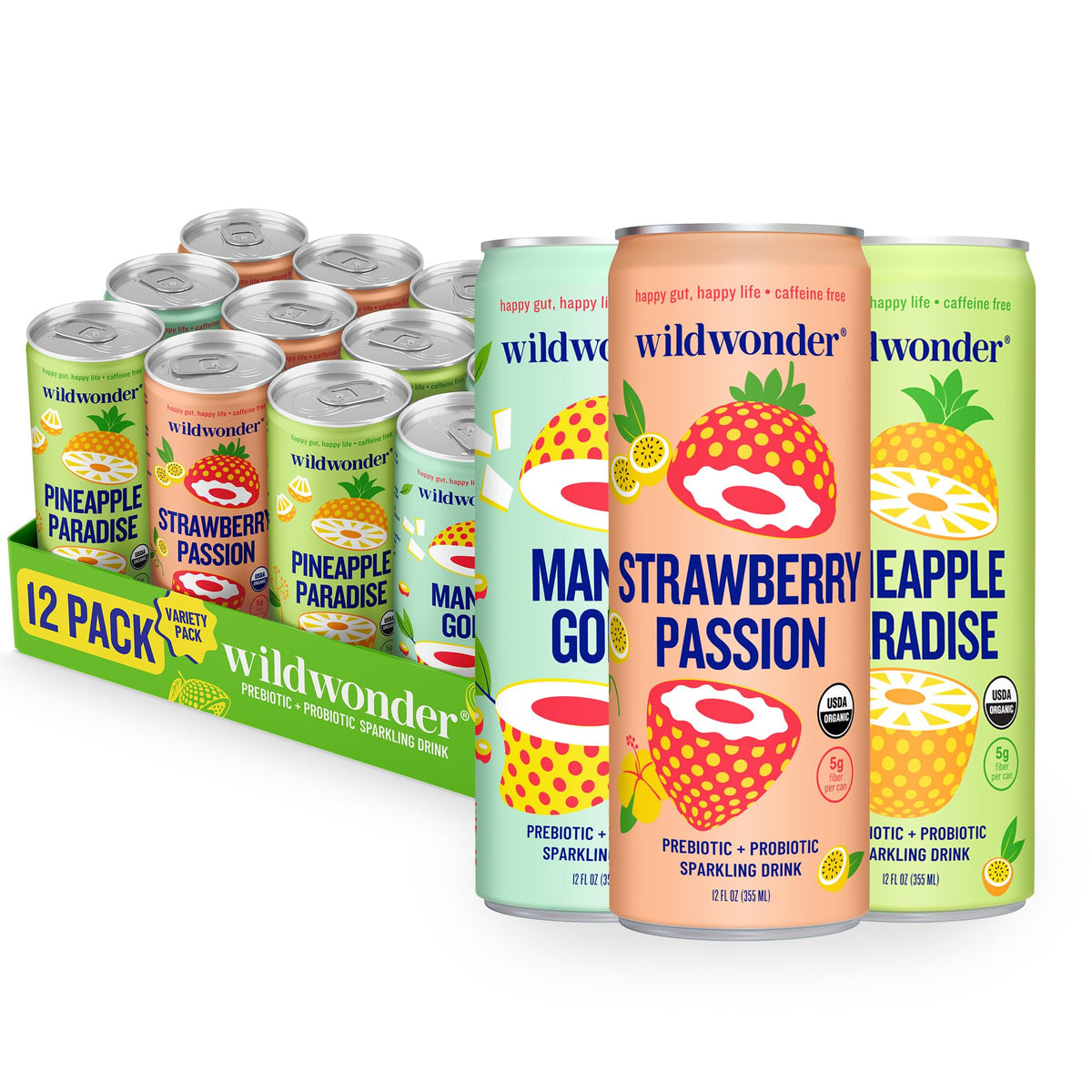 wildwonder Tropical Vibes Variety Sparkling Probiotic Drink, 12 Pack
