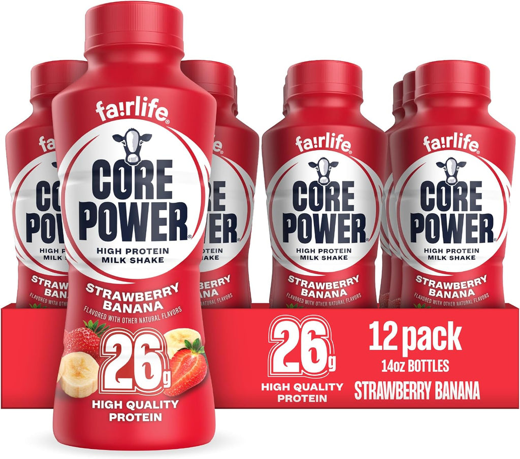 Core Power Fairlife 26g Protein Milk Shakes, Ready To Drink for Workout Recovery, Strawberry Banana, 14 Fl Oz (Pack of 12)