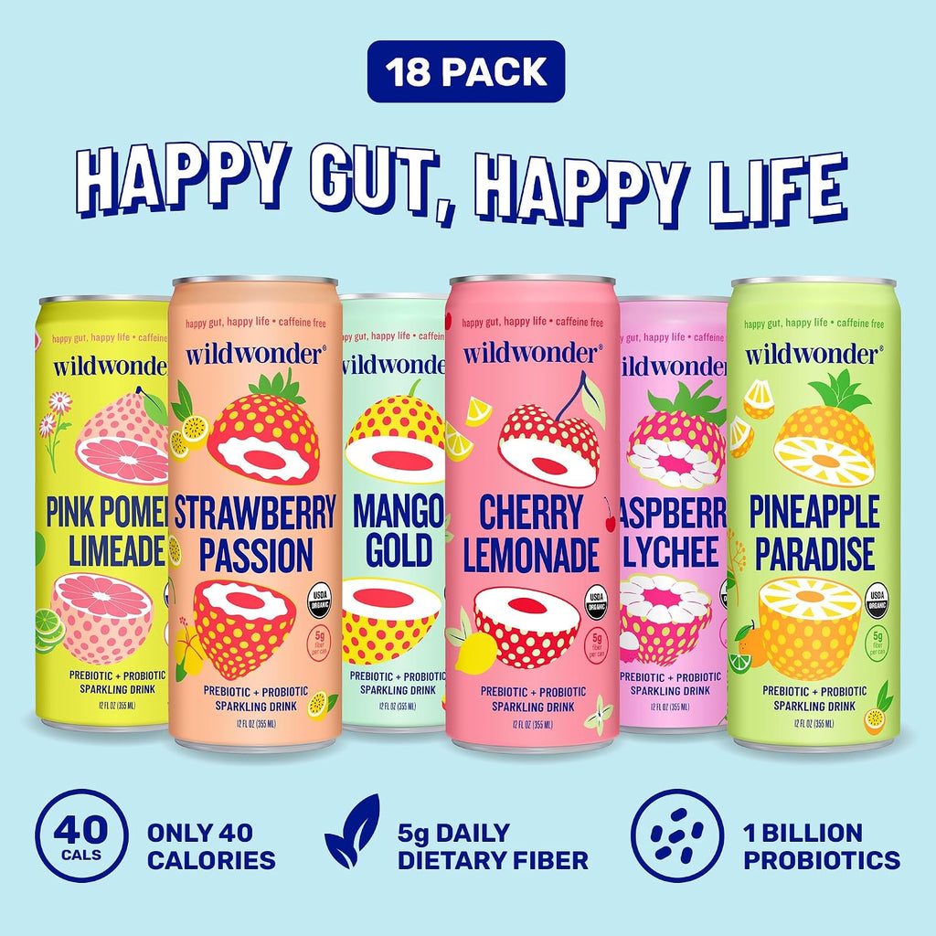 wildwonder Sparkling Probiotic Sampler Variety, 18 Pack