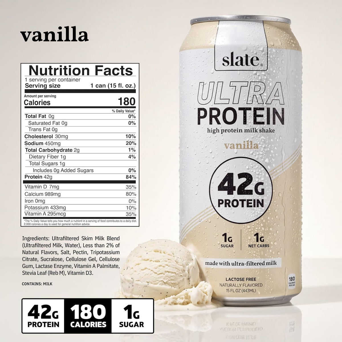 Slate Milk Vanilla Ultra 42g High Protein Milk Shake (12 Cans)