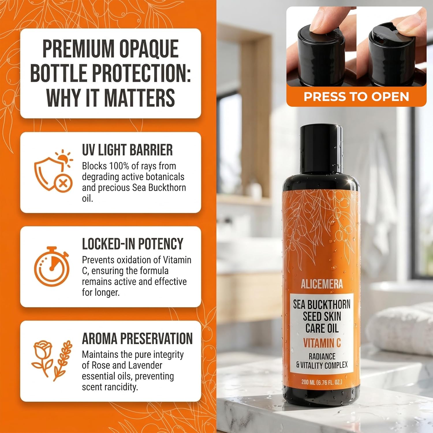 Vitamin C Body Oil for Dry Skin – Moisturizing & Brightening Skin Oil with Aloe Vera, Sea Buckthorn & Vitamin E – Nourishing Skincare – 6.76 oz